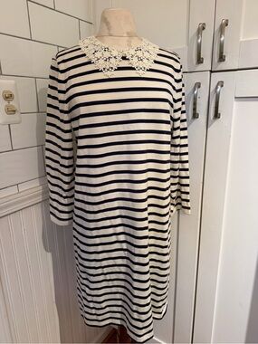 Kate Spade Striped Navy and White Nautical Midi Dress with Lace Collar medium